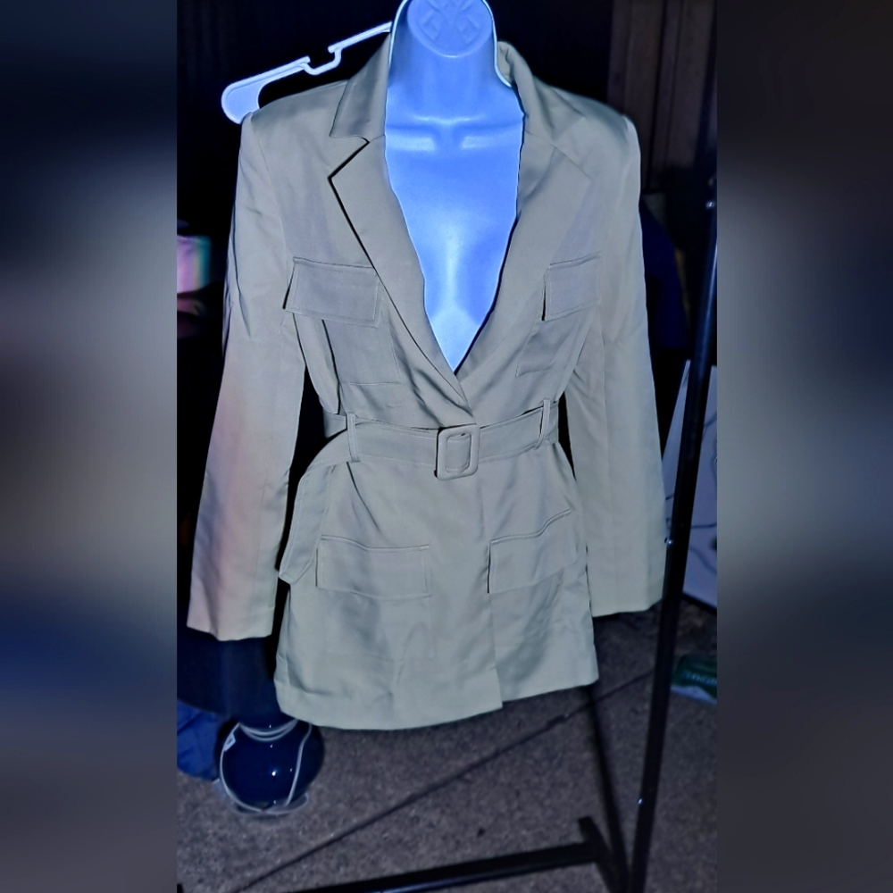 Princess Polly Lioness Olive Green Steinway Belted Mini Dress Jacket